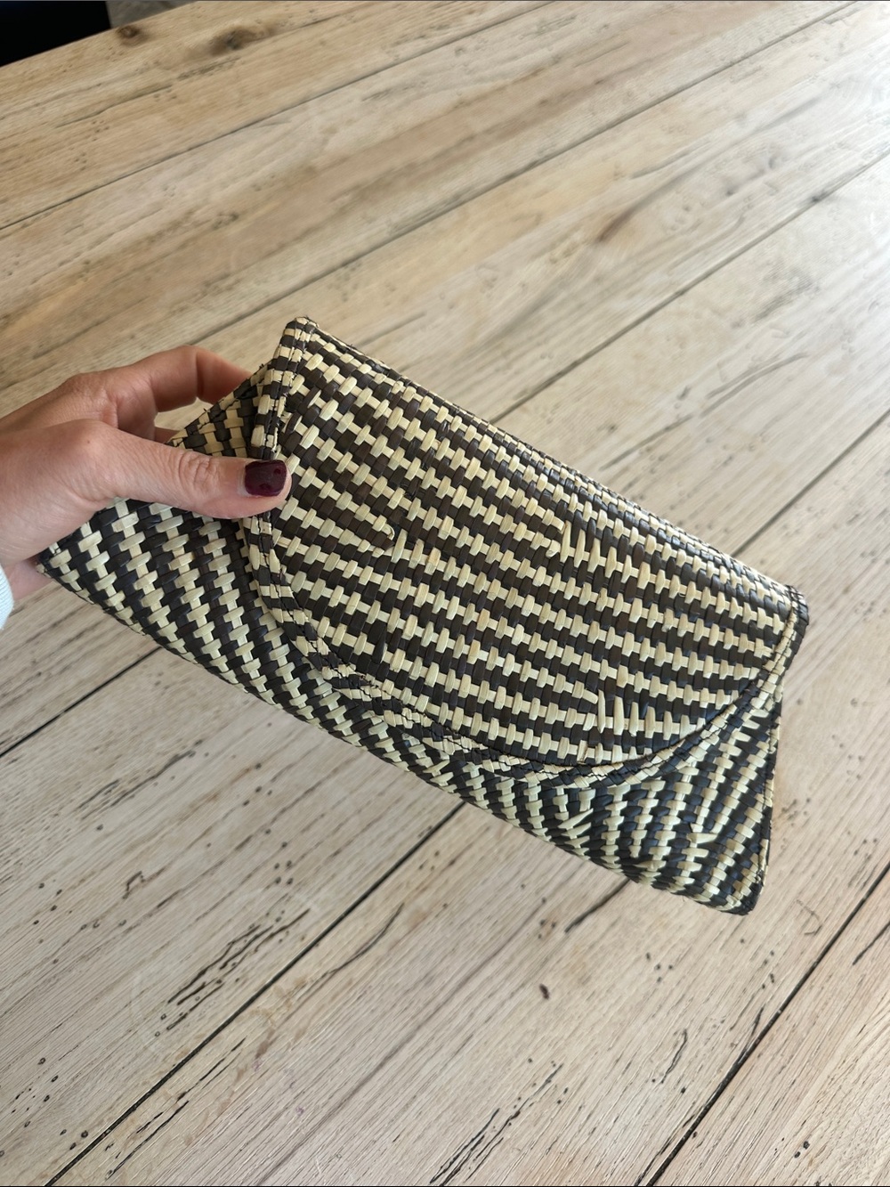 Hype Black & Cream Woven Envelope Clutch with Flap